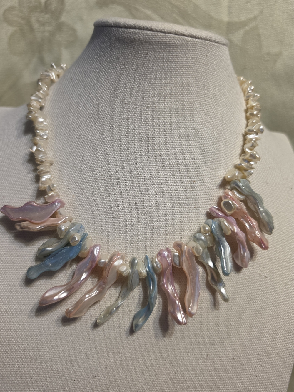 #1326 Iridescent Stick Shaped Biwa Pearl Statement Necklace